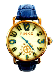 بينكو Geko ساعة يد بعقارب من الجلد للنساء, مقاومة للماء, 21000, ازرق-ابيض