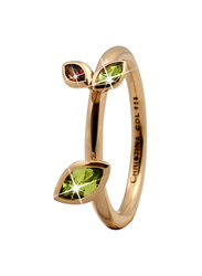 Christina Design London Gold Plated Sterling Silver Marquise Leaf Shape Fashion Ring for Women with Peridot Stone, Gold, EU 53
