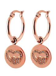 Co88 Sense Stainless Steel Dangle Earrings for Women with Heart Charm and Zirconia Stone, Latch Closure, Rose Gold