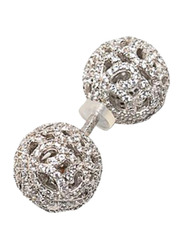 Apm Monaco 925 Sterling Silver Barbells Earrings for Women with Zirconia Stone, Silver
