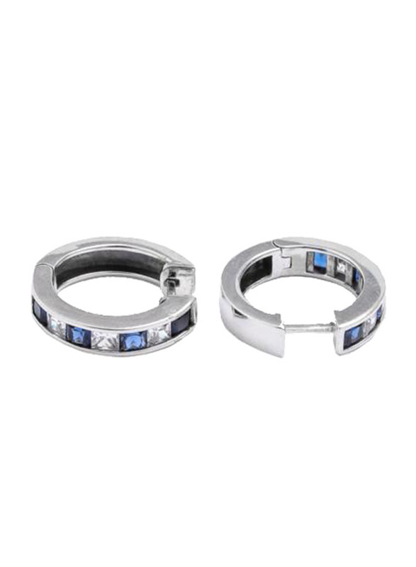 Apm Monaco 925 Sterling Silver Hoop Earrings for Women with Cubic Zirconia Stone, Silver/Blue