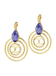 Just Cavalli Just Hipnose Stainless Steel Drop & Dangle Earrings for Women with Blue Multifaceted Crystal Stone, Gold