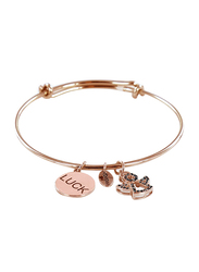 Co88 Celestial Rose Gold Plated Bangle for Women, with Cubic Zirconia Stone, with Luck and Angel Charm, Rose Gold