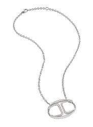 Just Cavalli Just Street Stainless Steel Necklace for Women with C-Shaped Stone-Studded Pendant, Silver