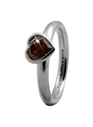 Christina Design London Sterling Silver Big Heart Shape Fashion Ring for Women with Garnet Stone, Silver, EU 51