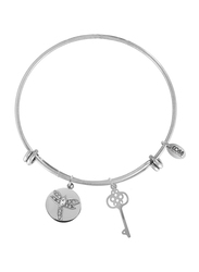 Co88 Sense Stainless Steel Bracelet for Women with Dragonfly & Key Charm and Crystal Stone, Silver
