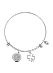 Co88 Sense Stainless Steel Bracelet for Women with Flower & Flower Charm and Crystal Stone, Silver