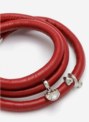 Christina Design London Leather Cord Multi Layer Bracelet for Women, with Million White Heart Drop and White Forever Love Tube, Red
