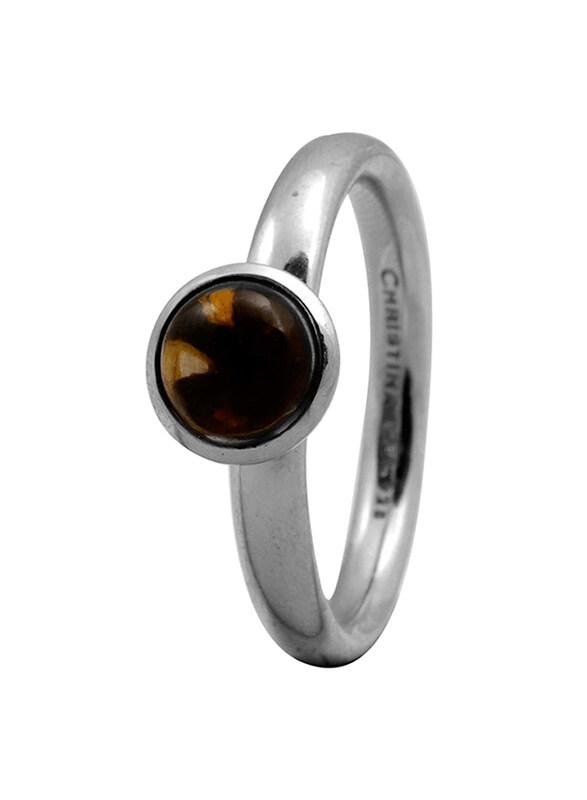 

Christina Design London Sterling Silver Fashion Ring for Women with Round Smokey Quartz Stone, Silver, EU 57