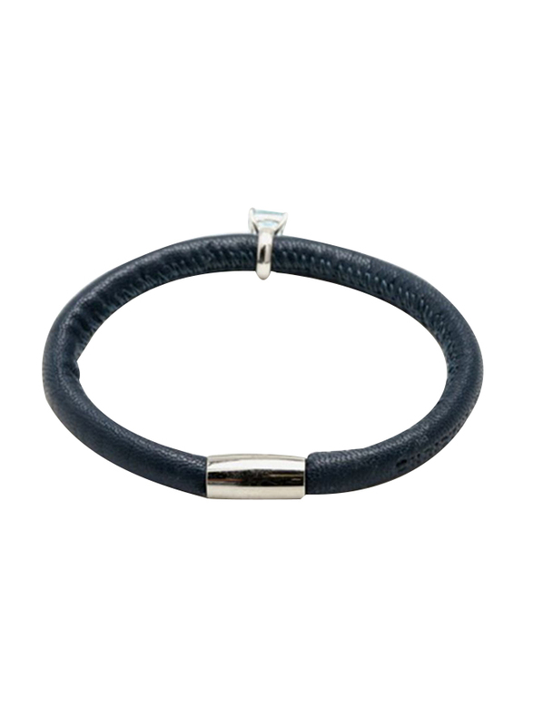 Christina Design London Leather Cord Charm Bracelet for Women, with Sky Topaz Quartz Ring Charm, Blue