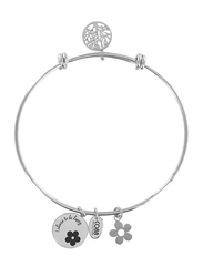 Co88 Celestial Stainless Steel Bracelet for Women with Tree of Life and Flower Charm, Silver