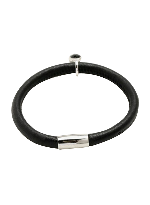 Christina Design London Leather Cord Charm Bracelet for Women, with Black Onyx Drop, Black
