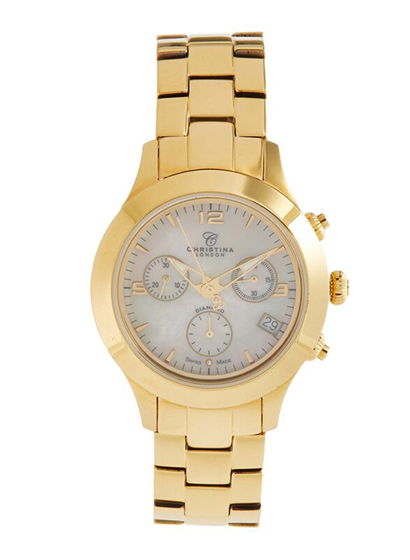 

Christina Design London Analog Swiss Watch for Women with Yellow Gold Plated Stainless Steel Band, Water Resistance and Chronograph, with 1 Diamond an
