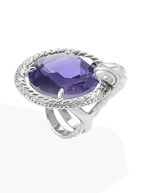 

Just Cavalli Just Queen Stainless Steel Fashion Ring for Women with Blue Multifaceted Stone, Silver, IT 16