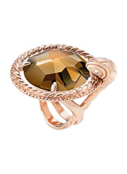 Just Cavalli Just Queen Stainless Steel Fashion Ring for Women with Brown Multifaceted Stone, Rose Gold, IT 14