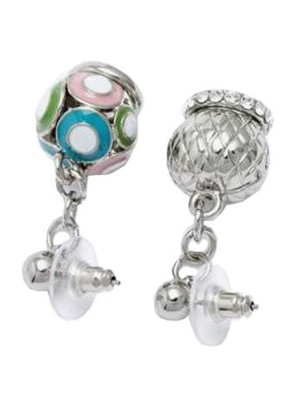 Bysimon Capri Collection Mismatch Metal Dangle Earrings for Women with Hanging Enamelled Bell, Silver