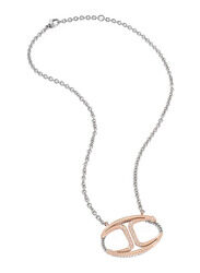 Just Cavalli Just Street Stainless Steel Necklace for Women with C-Shaped Stone-Studded Pendant, Silver/Rose Gold