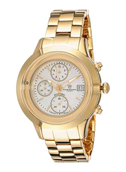 Christina Design London Analog Swiss Watch for Women with Yellow Gold Plated Stainless Steel Band, Water Resistance and Chronograph, with 1 Diamond and Mother of Pearl Dial, 304GW, Gold-White