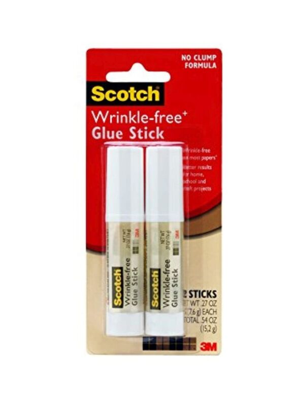 3M Scotch Wrinkle-Free Glue Stick, 2 Piece, White
