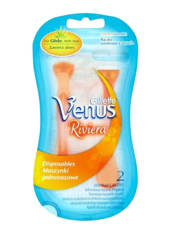 Gillette Pack Of 2 Venus Riviera Disposable Razor, Orange/Blue