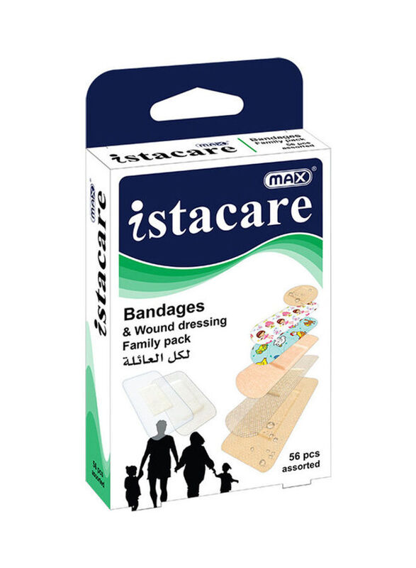 Max Istacare Bandages & Wound Dressing Family Pack, 56 Pieces