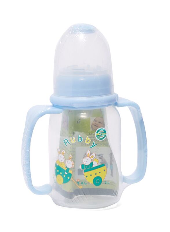 Rubby Printed Feeding Bottle, 140ml, Clear/Blue