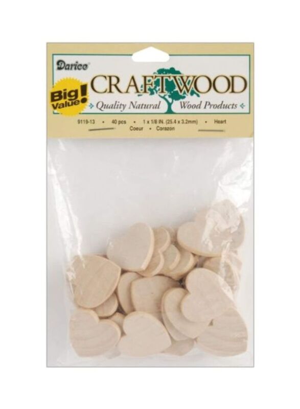 Darice Unfinished Wooden Heart Natural, 40 Pieces, Beige