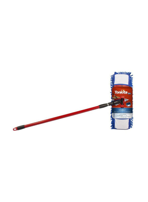 

Tonkita Curly Flat Head Mop Chenille with Extensible Metal Handle, Red/Blue/Black