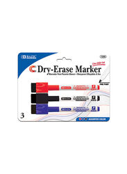 Bazic 3-Piece Bright Colour Magnetic Dry-Erase Markers, Multicolour