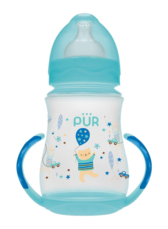 

Pur Wide Neck Bottle With Base Handle, 250ml, White/Blue