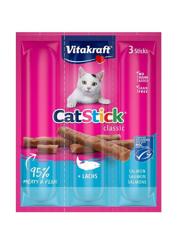 

Vitakraft Dry Cat Food Stick with Mini Salmon Trout, 3 x 18g