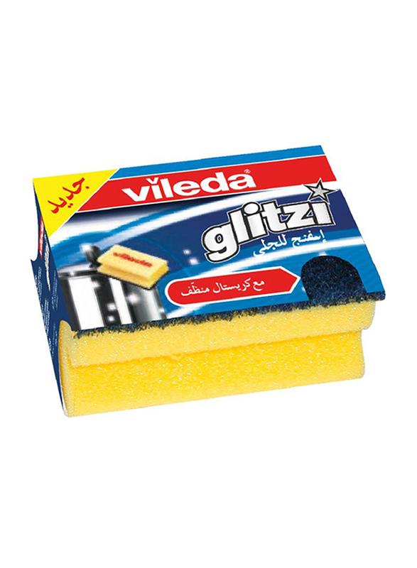 Vileda Glitzi Crystal High Foam Dishwashing Sponge, 141.5cm, 2 Pieces, Yellow/Green