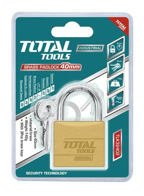 

Total Heavy Duty Brass Padlock, 40mm, Gold