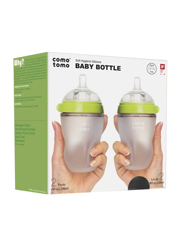 

Comotomo Natural Feel Baby Bottle, 2 x 250ml, Clear/Green