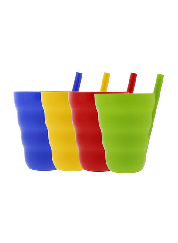 

Arrow 4-Piece Plastic Sip-A-Cup Glass with Built In Straw, Multicolour
