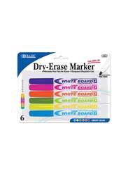 Bazic 6-Piece Bright Colour Fine Tip Dry-Erase Markers, Multicolour