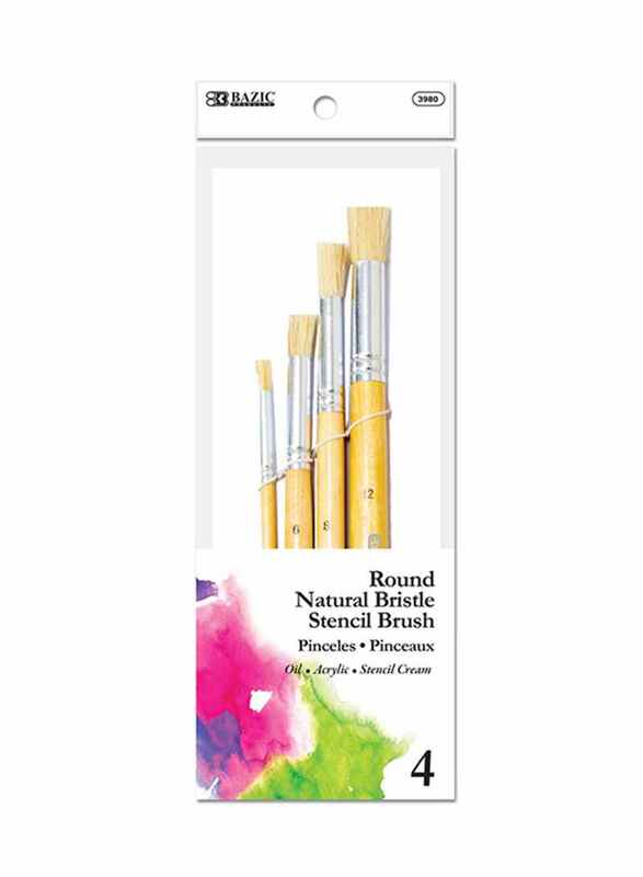 Bazic Round Natural Bristle Stencil Brush, 4 Pieces, Multicolour