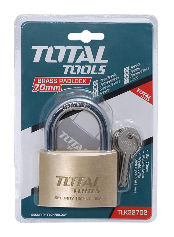 

Total Heavy Duty Brass Padlock, 70mm, Gold