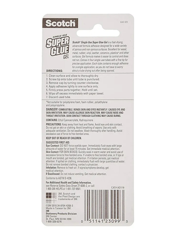  Scotch AD119 Single Use Super Glue, 1/2 Gram Tube, No