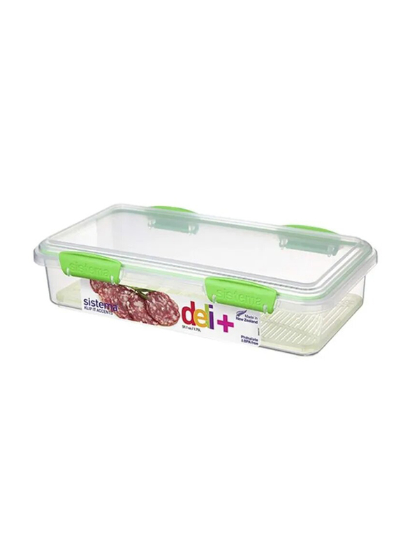 Sistema Klip It Accents Deli Plus Food Container, 1.75 Liter, Green/Clear