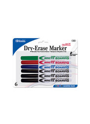 Bazic 6-Piece Fine Tip Dry-Erase Marker, Multicolour
