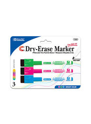 Bazic 3-Piece Bright Colour Magnetic Dry-Erase Markers, Multicolour