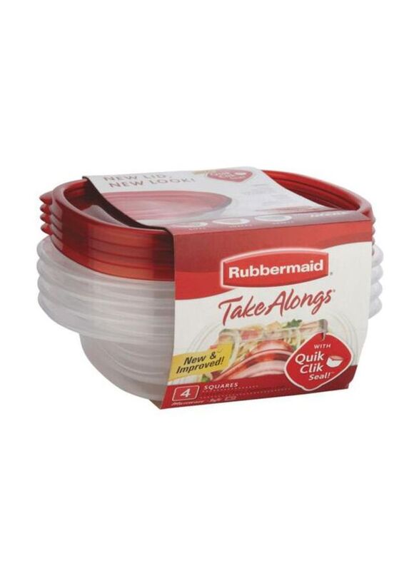 Rubbermaid Take Alongs Food Storage Container Set, 4 Piece, Clear/Red