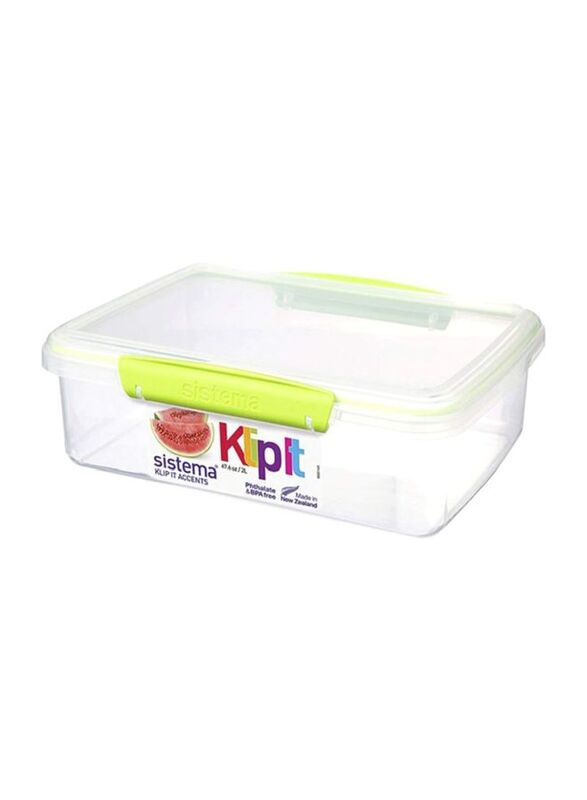 Sistema Klip It Accents Rectangular Food Container, 2L, Clear/Green