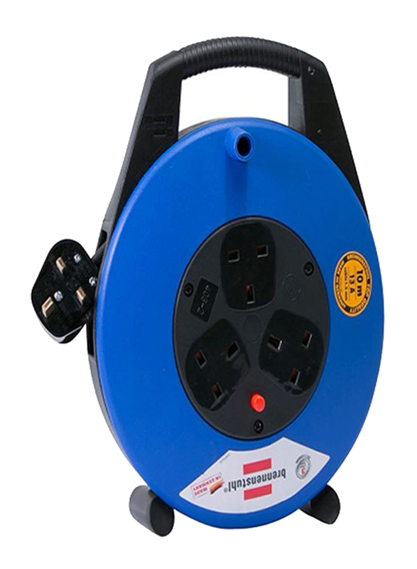 Brennenstuhl 3 Cable Reel with Closed Socket, 10-Meter Cable, Blue/Black