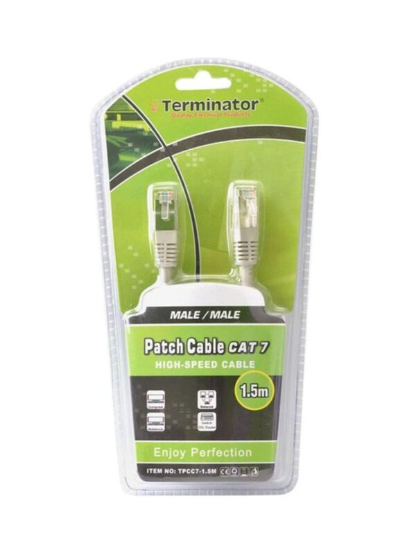 Terminator Cat 7 Patch Cable Cord, White, 1.5 Meters