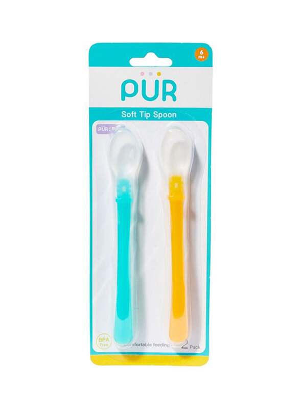 Pur 2-Piece Long Handle Soft Spoons, Blue/Orange/Clear