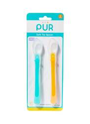 Pur 2-Piece Long Handle Soft Spoons, Blue/Orange/Clear
