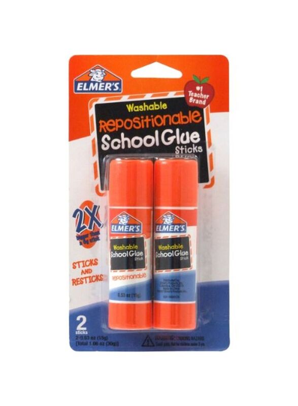 Elmer's Washable Repositionable School Glue Sticks, 2 Piece, Orange