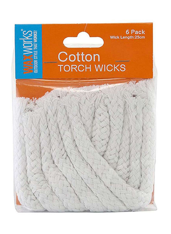 Wax Works Candle Torch Wicks Set, 6 x 25cm, White